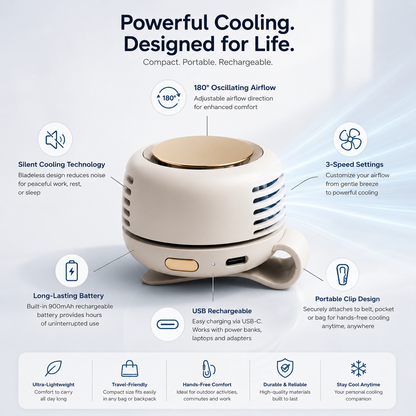 Experience Ultimate Comfort with the Whirlwind Leafless Mini Fan – USB Rechargeable, Silent & Perfect for Travel!